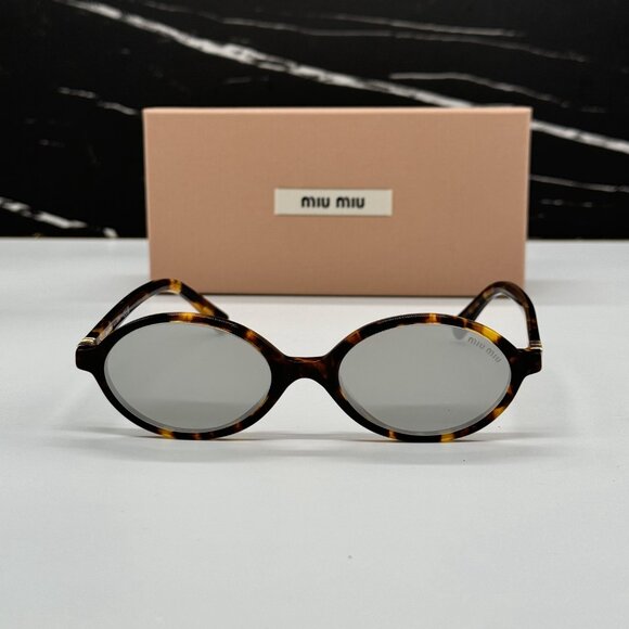 NEW MIU MIU MU04ZS OVAL HAVANA SILVER WOMEN SUNGLASSES MU04ZSF VAU07F - Picture 4 of 13